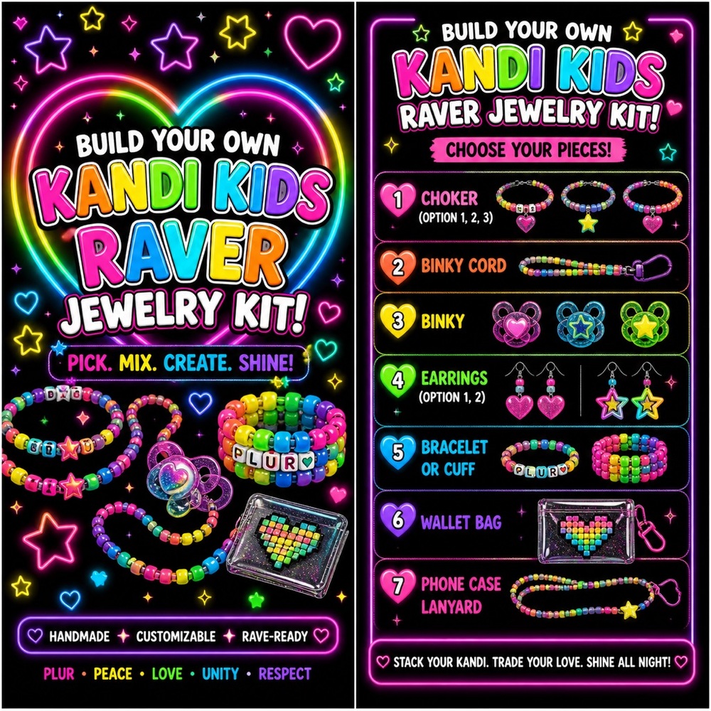 Rainbow glow heart star rave jewelry mix & match